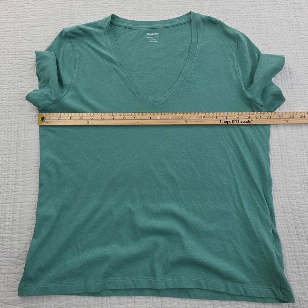 Madewell T-Shirt Womens XL Green V-Neck Pocket Tee Short Sleeve Softfade NEW NWT - Picture 10 of 15